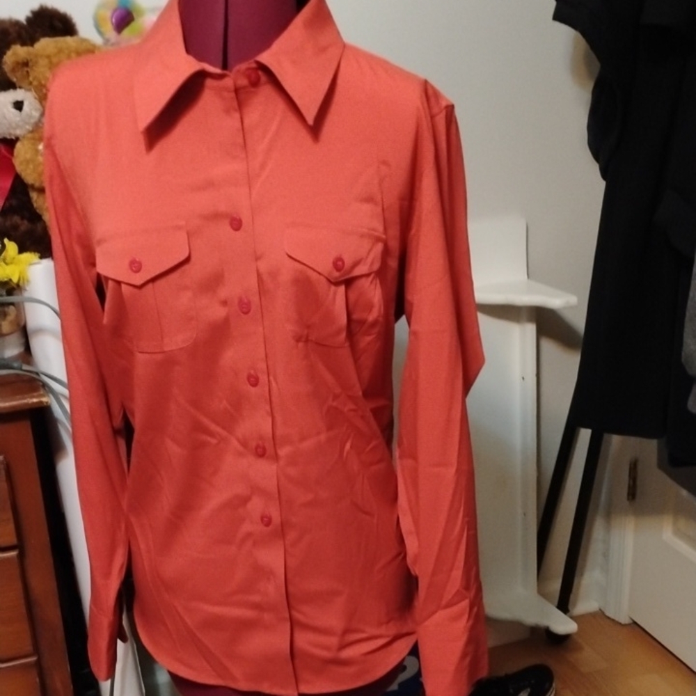 Chic Orange Collared Blouse by Lane Bryant